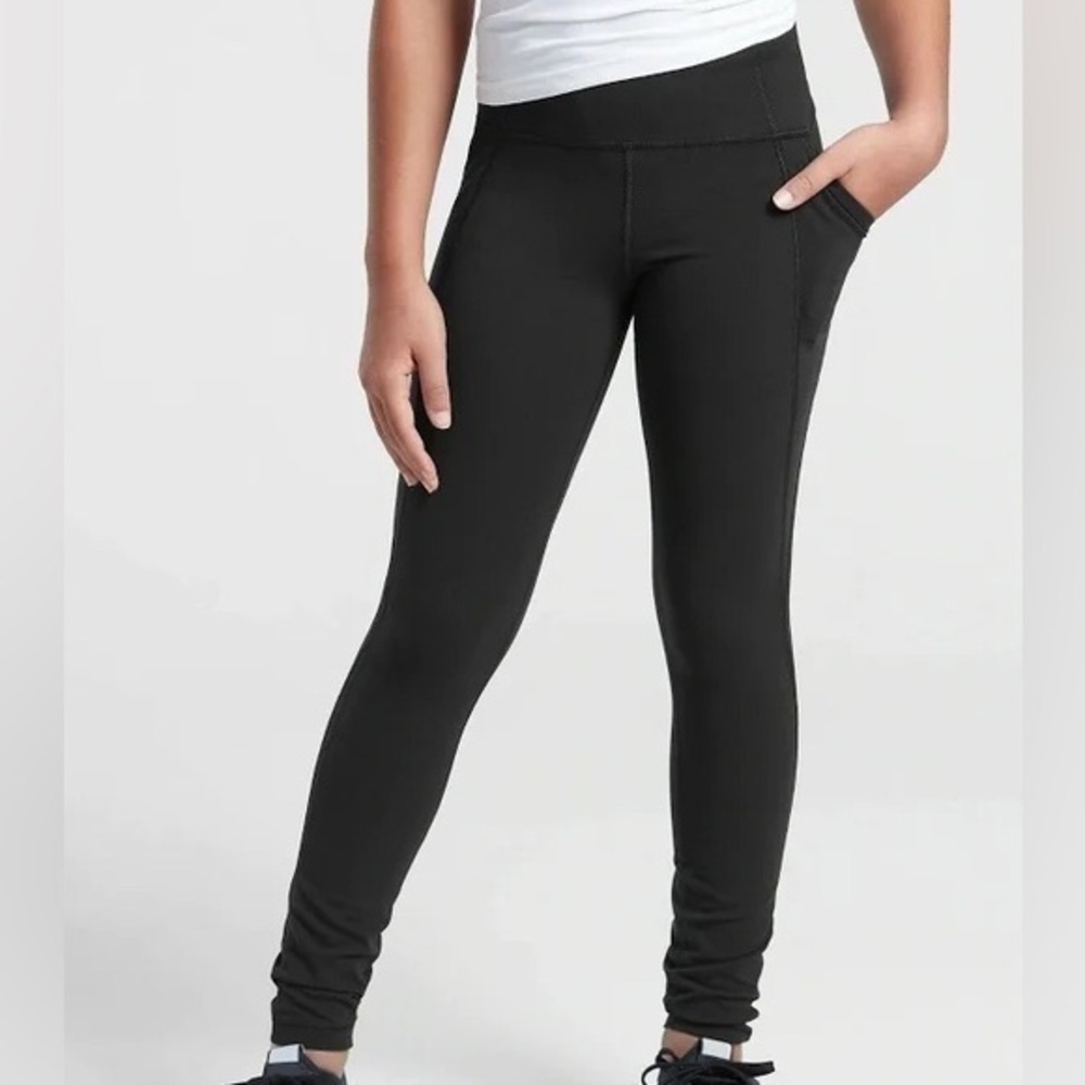 Athleta Girl powervita Mesh Stash Your Treasures BLACK Leggings large 12